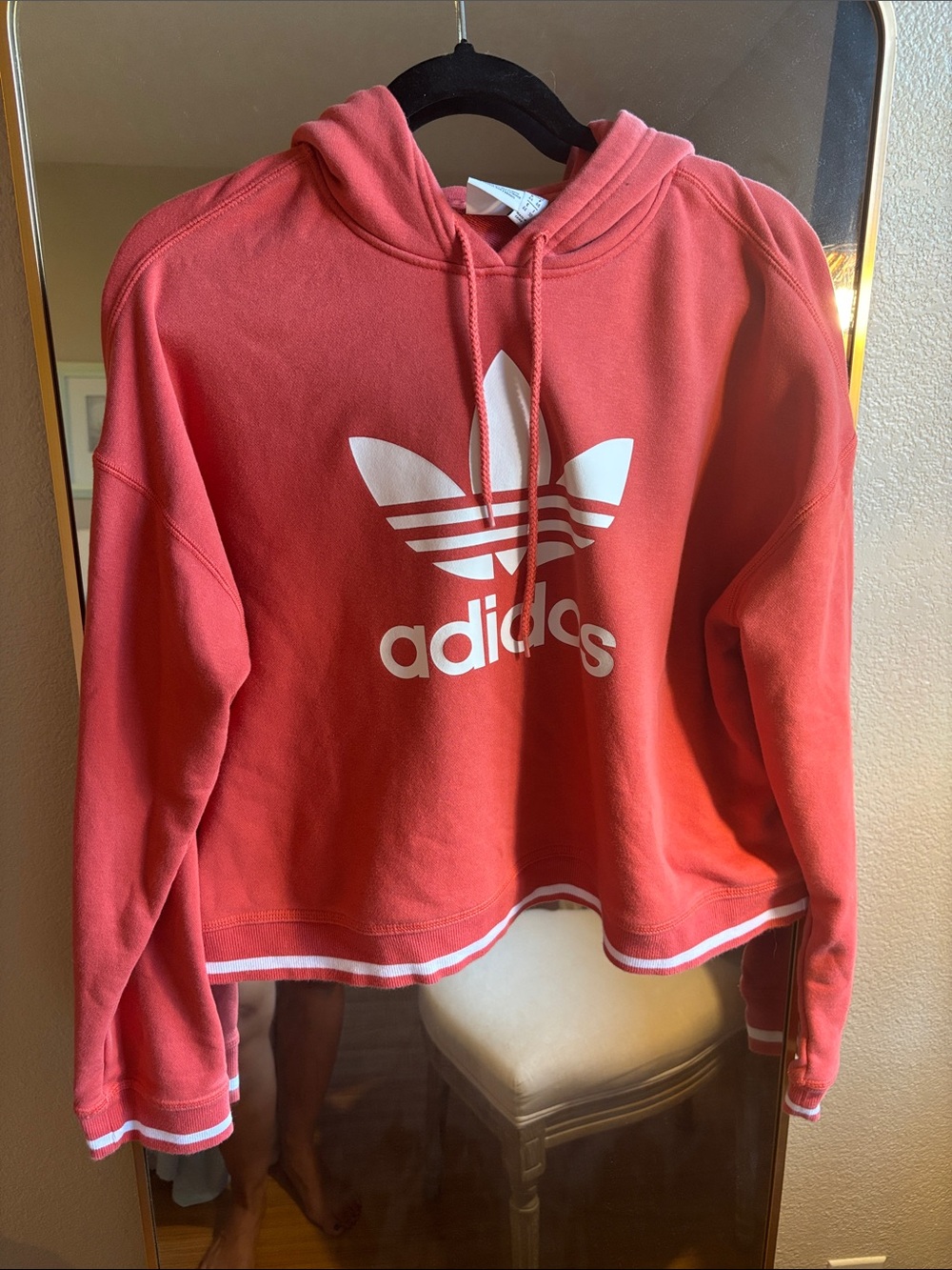 Vintage Adidas Coral Red Trefoil Cropped Hoodie